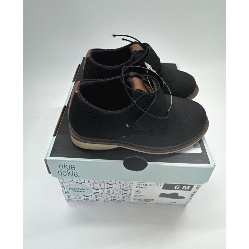 Okie Dokie Shoes Toddler Boys 6 Black Lil Elliot Hook Loop Memory Foam NEW w/BOX
